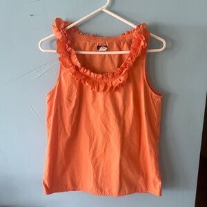 J. Crew Tank Top Womens 10 Orange Sleeveless Shirt Ruffle Scoop Neck